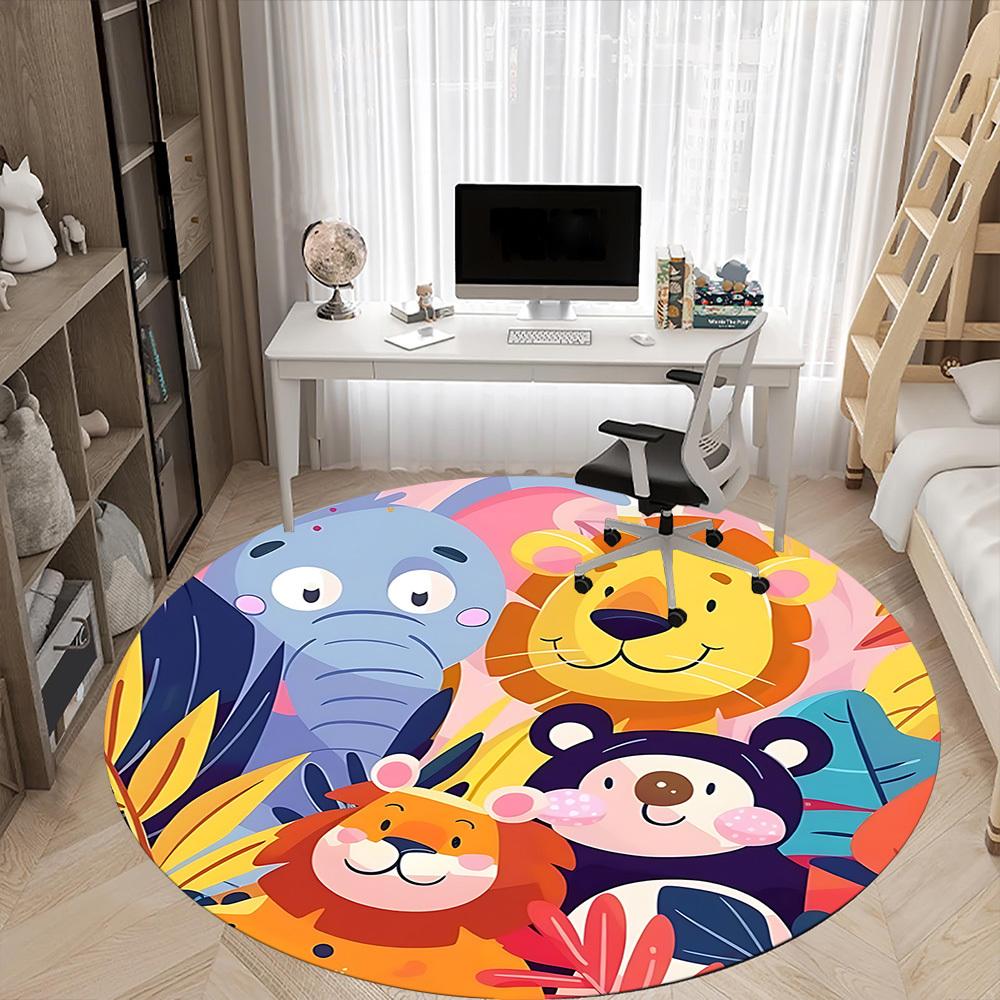 1PC Zoo Safari Office Round Area Rug, Indoor Mat Suitable ForOffice, Under Office Chairs Bedroom Living Room Home Decor, Room Deco, D031