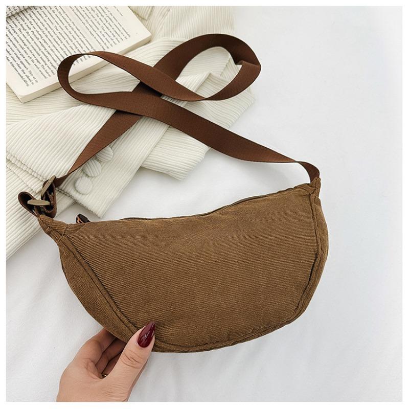 Japanese Single Dumpling Bag Corduroy Autumn and Winter New Women's Shoulder Bag Men's Satchel Underarm Bag Lightweight
