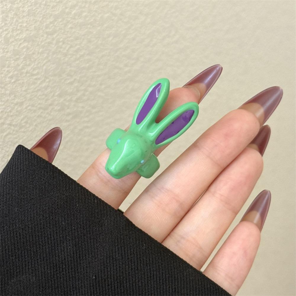 

Macaron Color Rabbit Drip Oil Ring Minority Design Chunky Enamel Ring Exaggerated Ring Gift зелёный