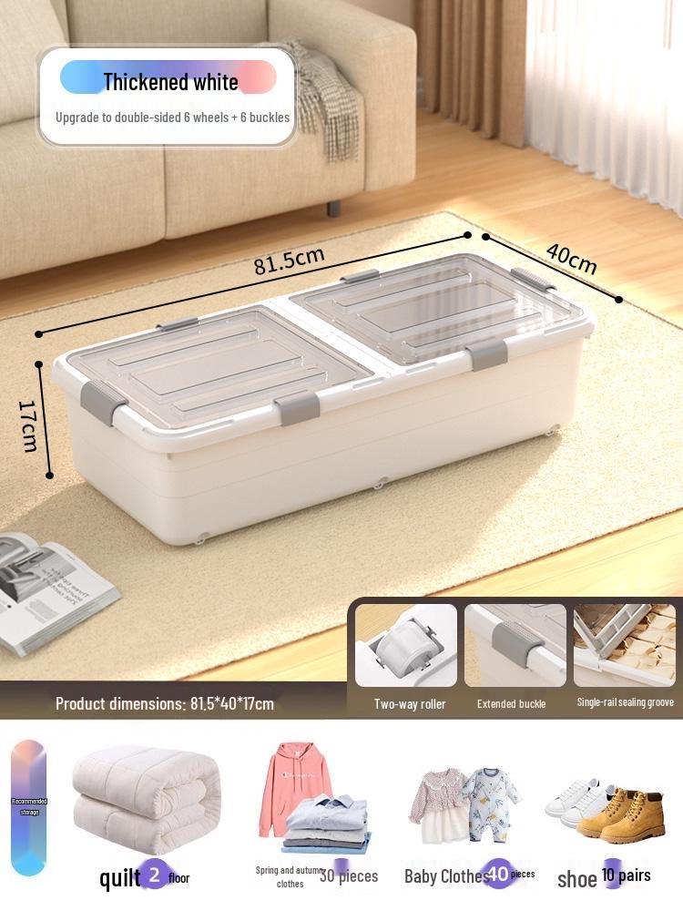 Under-bed Transparent Storage Box with Wheels for Clothes and Quilts
