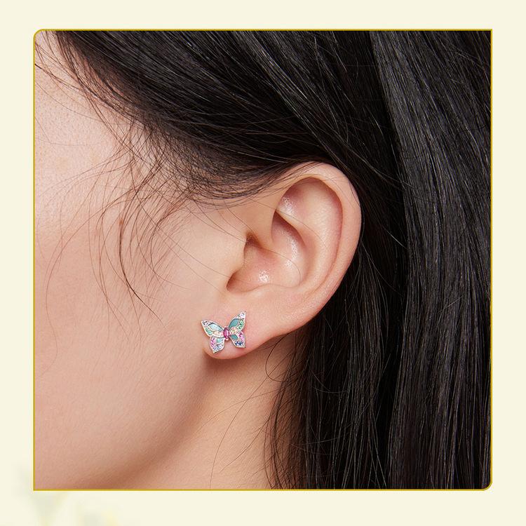 Silver Ziyun S925 Sterling Silver Colorful Butterfly Earrings for Women - Spring Design