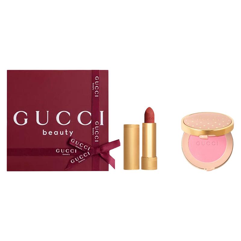 Gucci Velvet Mist Lipstick Star Moving Blush Gift Box Set Natural Complexion Modification Contour + Velvet Mist Lipstick#217+Star Blush#07
