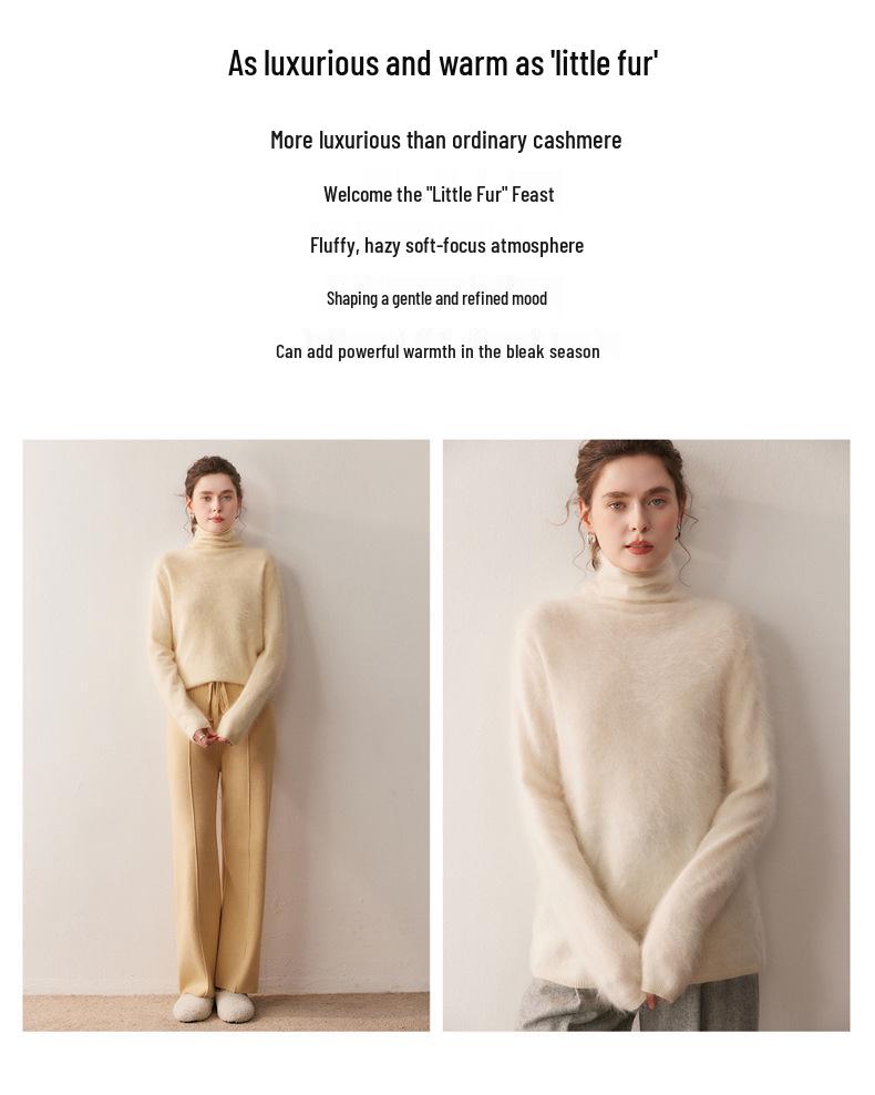 Women's 100% Pure Cashmere High Neck Sweater - Loose, Warm, Long Sleeve Knit Base Layer for Autumn/Winter