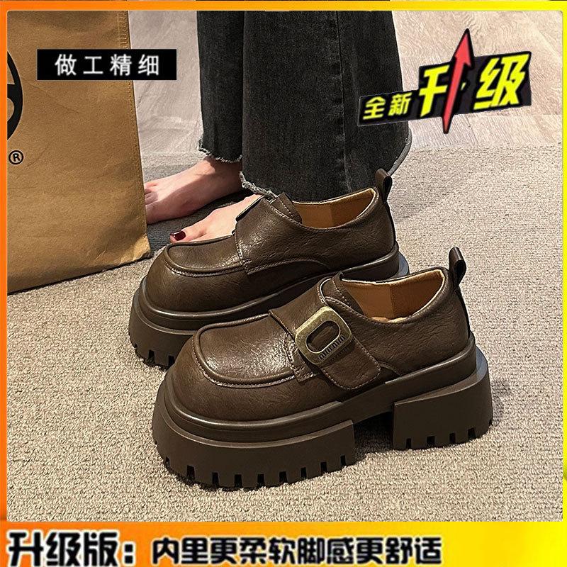 Thick-soled heightening loafers women's spring 2025 new British style black small leather shoes genuine leather single shoes children