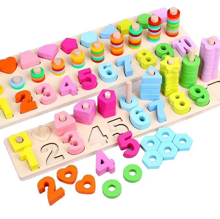 Montessori Educational Mathematics Smart Games Sensory Toys Geometric Shapes Wooden Toy