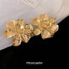 Three-dimensional pleated metal flower stud earrings women's exaggerated atmosphere earrings temperament earrings light luxury