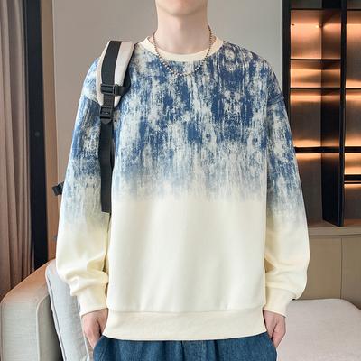 Sweatshirt met kleurverloop voor heren, lente en herfst, ronde hals, knappe T-shirt met lange mouwen, heren onderlaag shirt top kleding