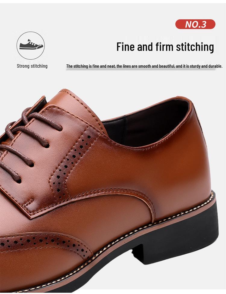 2025 Men's Genuine Leather Brogue Derby Shoes - Pointed Toe, Lace-up, Large Sizes