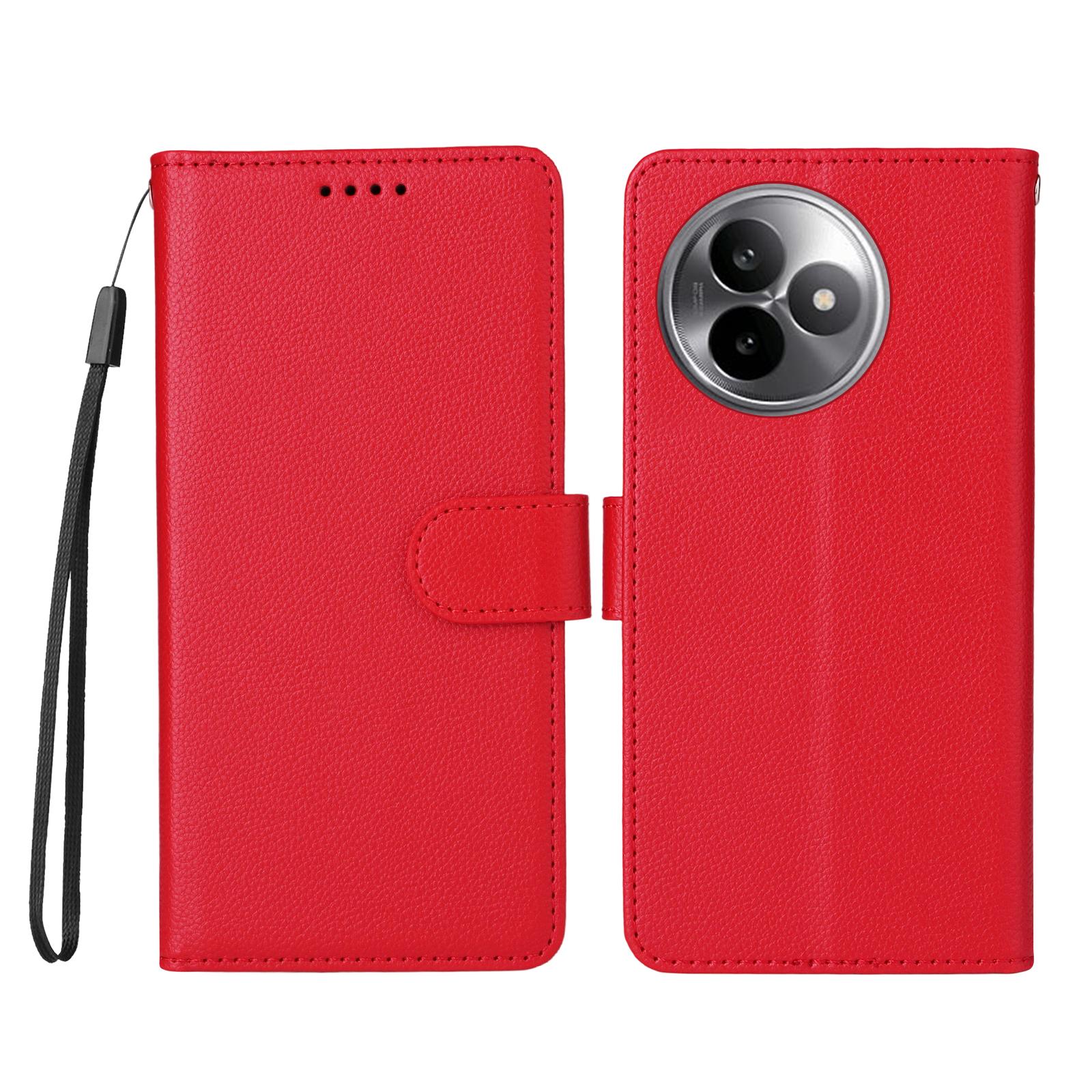 

For Xiaomi Redmi K80 Ultra 5G Case RFID Blocking 3 Card Slots PU Leather Phone Cover with Wrist Strap Red