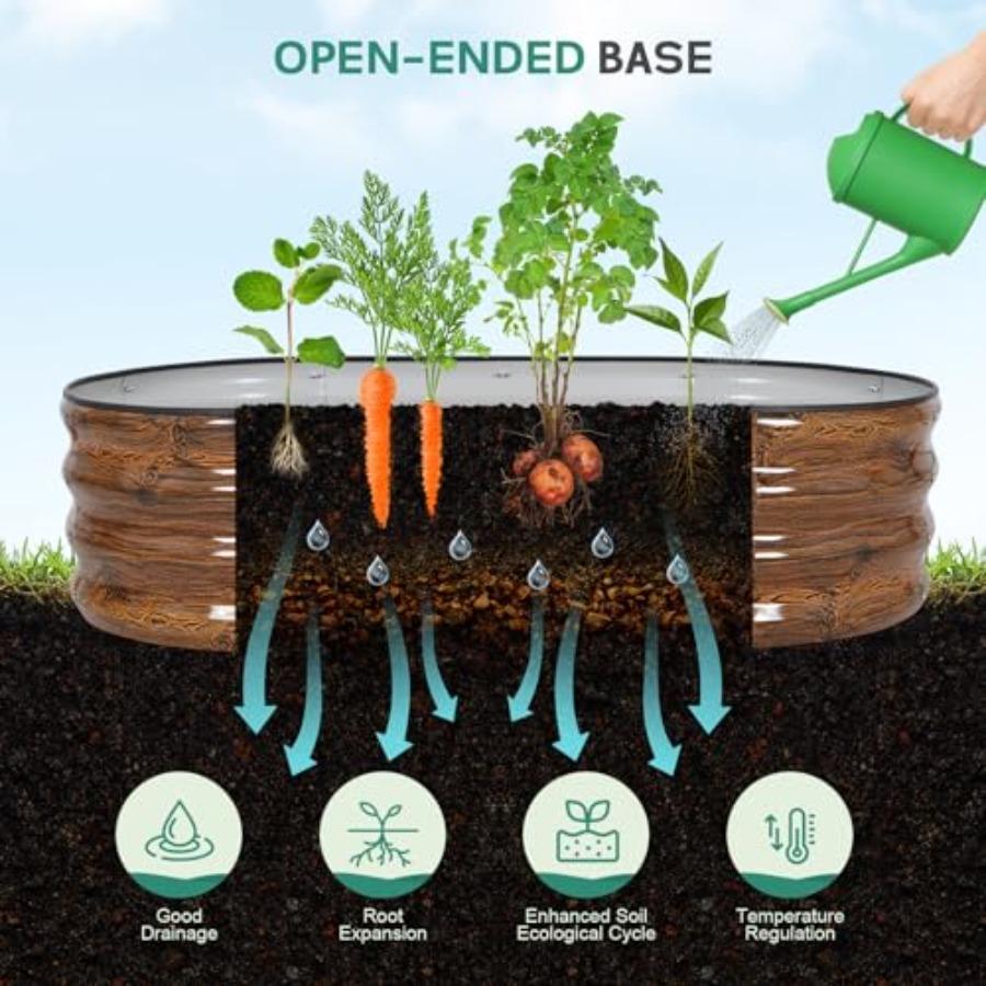 Galvanized Raised Garden Bed 4×2×1ft 2 Packs Planter for Gardening Oval Metal Box with Safety Edging and Gloves for Vegetables