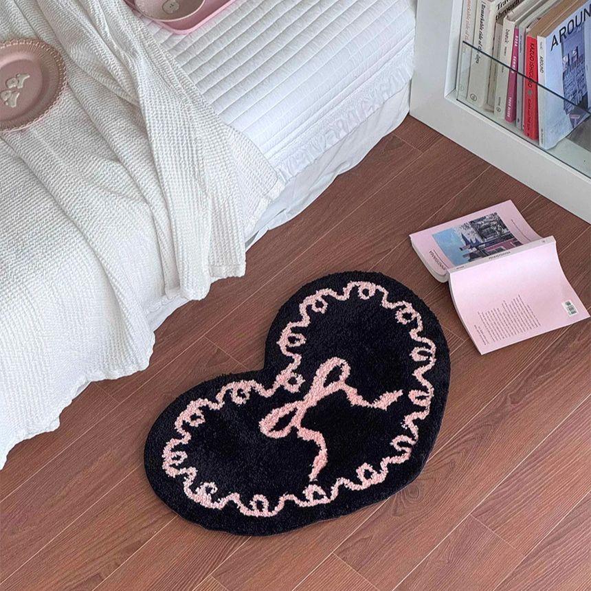 Bow Girl Tufted Carpet Heart Shape Floor Mat Rug Anti Slip Absorbent Window Bedroom Bedside Coffee Table Floor Mats