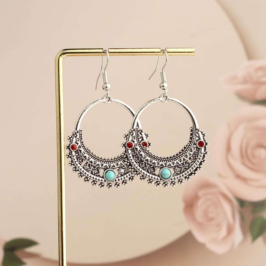 Medieval turquoise water drop earrings women ins design sense national style personality exaggerated earrings tide source