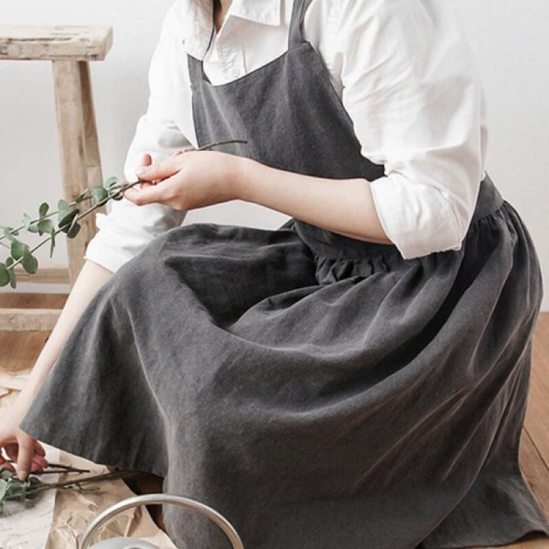 Linen one-piece apron pink