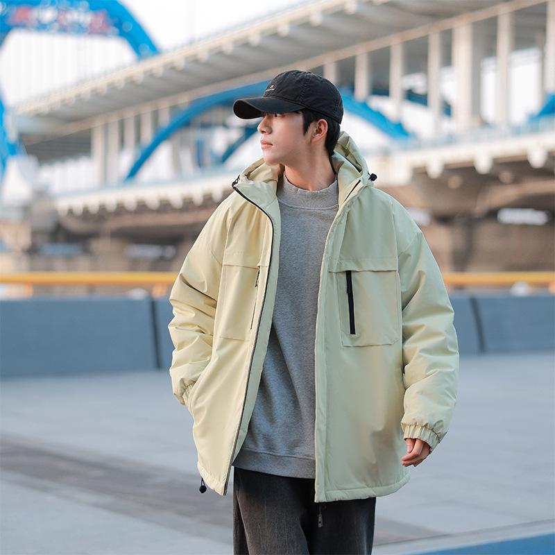 Men's Casual Cotton Jacket Hooded Solid Color Winter Daily    