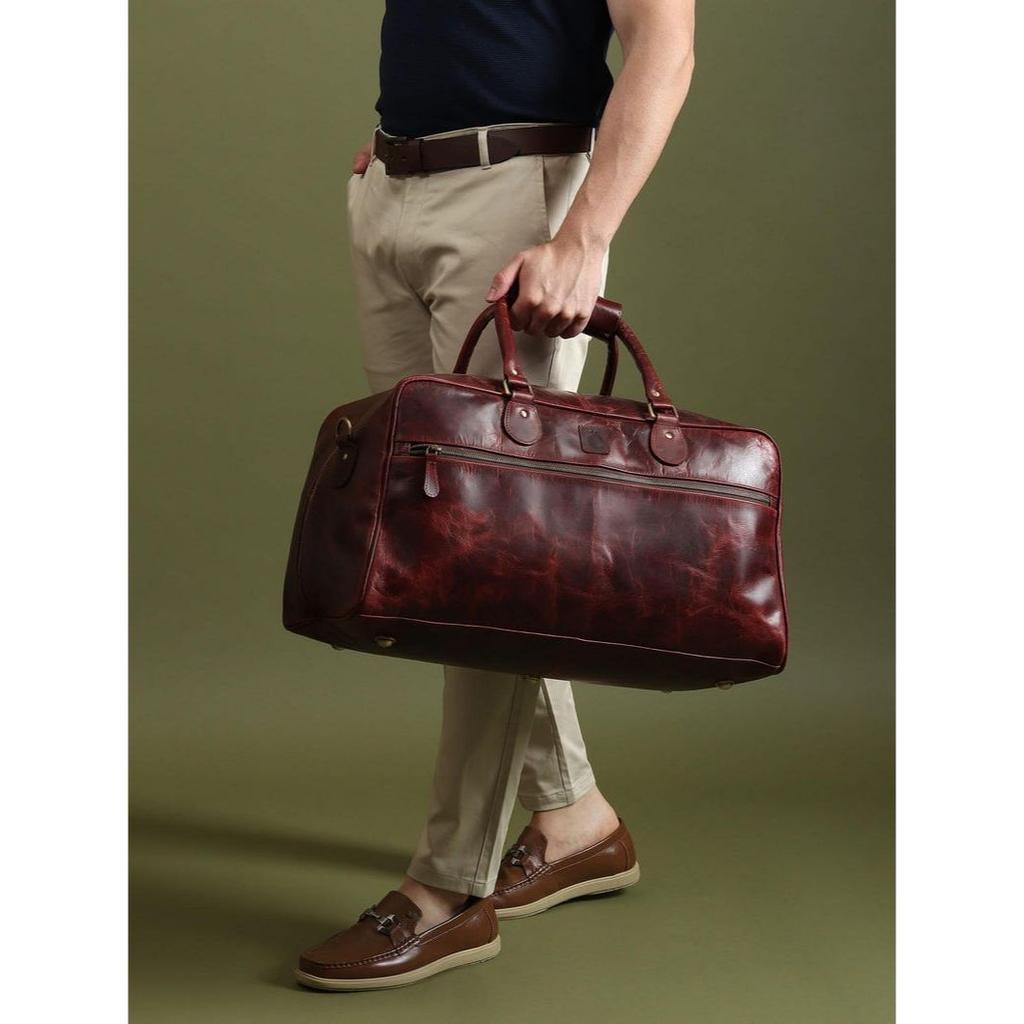 Full Grain Leather Weekender Bag: Handmade Duffle, Carry-on Holdall
