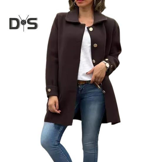 

Осень-весна Женское пальто однобортное на пуговицах Свободный однотонный кардиган с отложным воротником Длинные рукава Куртка для свиданий и поездок на работу M кофейный