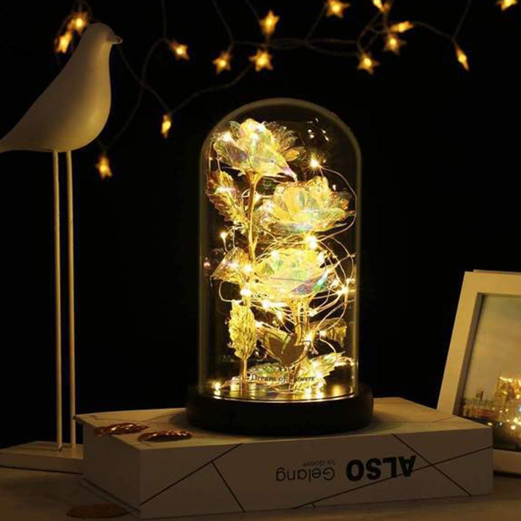 Flori Artificiale LED Acoperire de Sticlă Fermecată Lampă Dom de Trandafir Decor de Masă Figurine Folie Lumini Zâne Decor de Petrecere