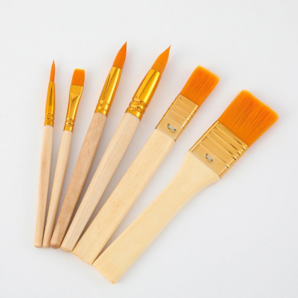 Art 6-pack oil painting pen, wood color short rod nylon brush set, watercolor pen, acrylic painting paint brush
