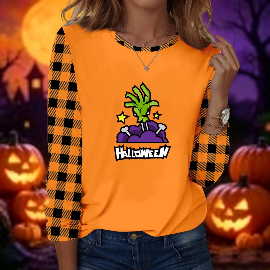 Women's Fashion Casual Long Sleeve Halloween Print Crewneck Top