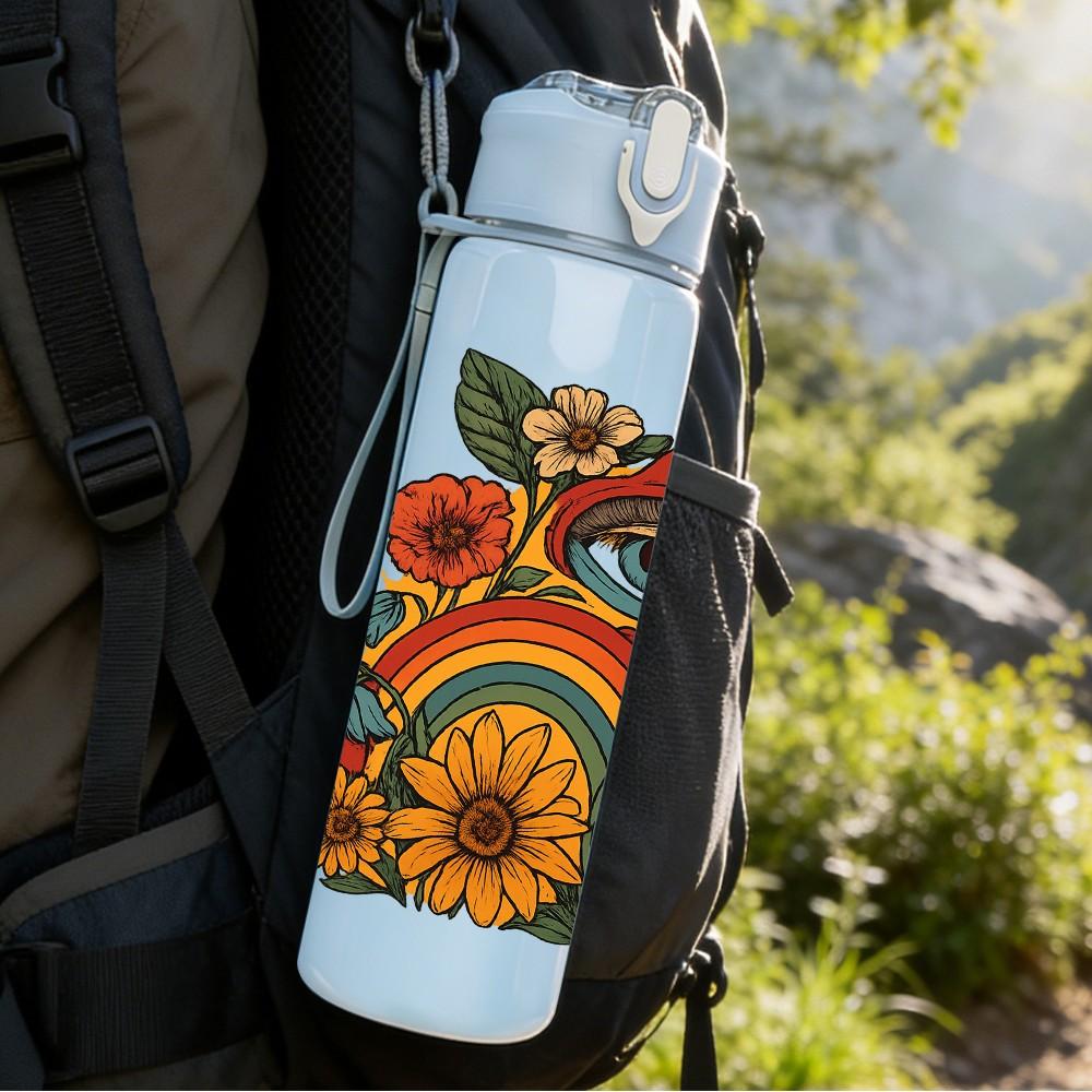 1PC Sunflower Surprised Eye Art 750ml Color Plastic Sports Water Bottle Leakproof Flip Straw Lid For Sports Office Home Use