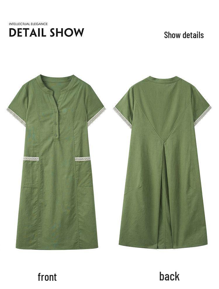 Women's Summer Cotton-Linen Dress: Petite, Slimming, Loose-Fit for Middle-Aged Moms