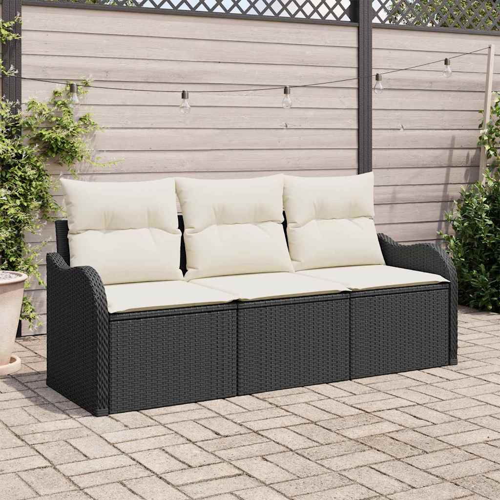 Garden Sofa Set with Cushions 3 pcs Black Poly Rattan