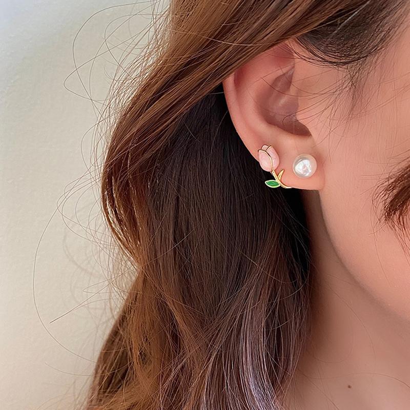 Tulip Perle øredobber for kvinner Blomster Stud øredobber Fest smykker Gaver