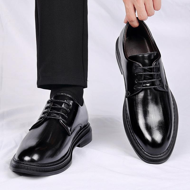 

Men s leather shoes men s autumn and winter business dress soft leather soft sole pointed wedding groom lace-up suit shoes high-end 39