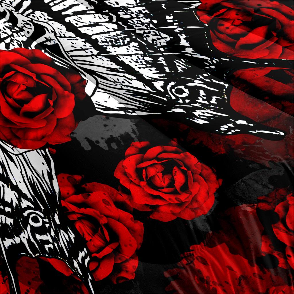 Black Skull Rose Halloween Quilted Comforter Set - 3 Piece