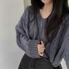 Chic Retro Cable V Neck Pullover Long Sleeve Sweater Women Autumn Winter Loose Crop Lazy Style Knit Top