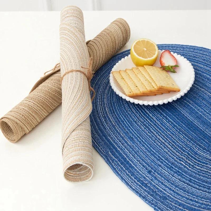 1pc Table Placemats Braided Placemats Dining Tables Natural Woven Oversized Place Mats Set Heat Resistant Pad Oval Table Mats