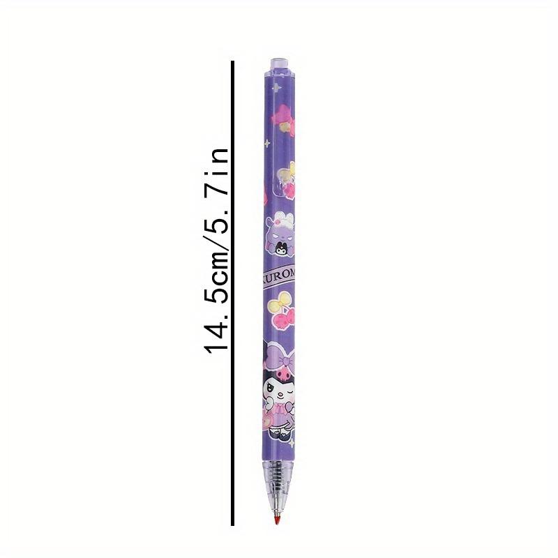 12Pcs Kuromi Sanrio Cartoon Gel Pen Kawaii Hello Kitty Cinnamoroll Melody Stationery with Metal Hook Office Write 0.5mm Black