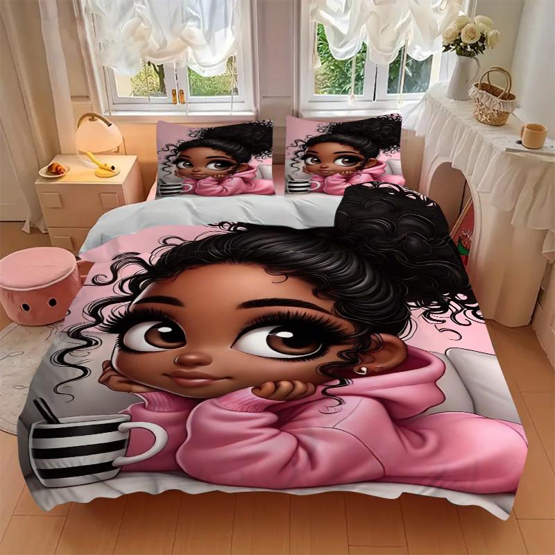 Pink Hoodie Coffee Vibes Print 3Pcs Bedding Setduvet Cover With 2 Bedropillowcase Home Birthday Gift