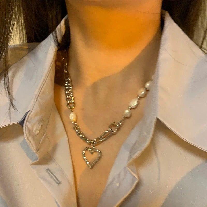 Spice Girls Sweet Cool Cosmic Opal Artificial Pearl Necklace Female Tide Double Layer Stacked Wearing Love Hip Hop Collarbone Chain