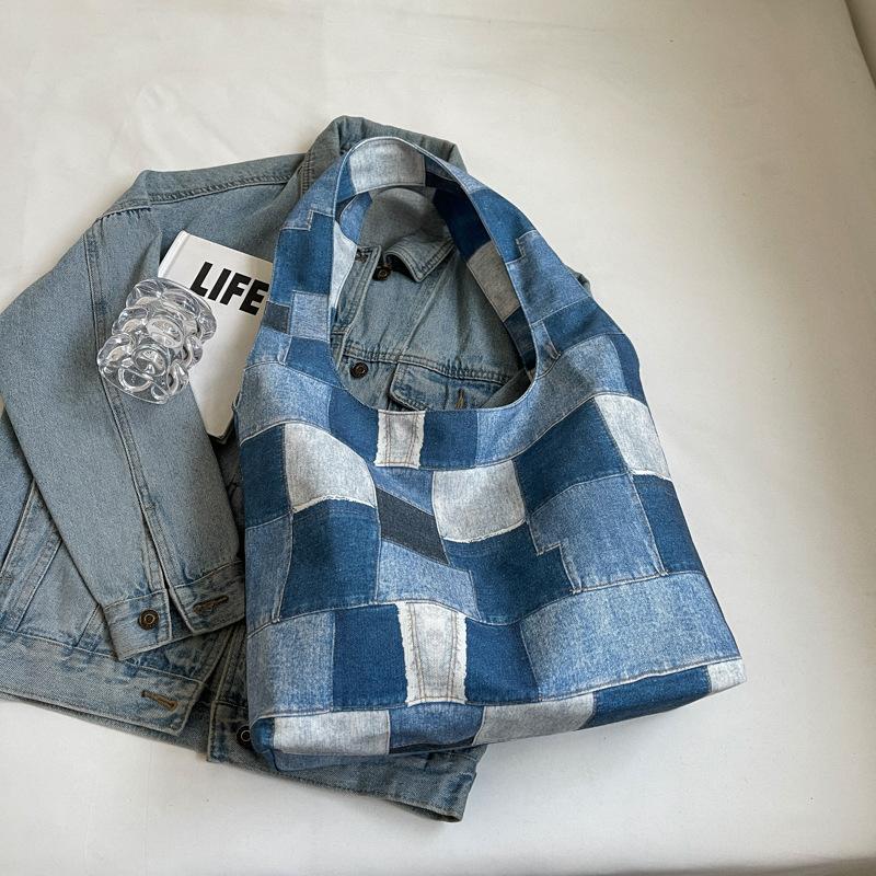 Block Color Tote Bag Women's Large Capacity Student Class Bag Simple Crossbody Portable Underarm Bag