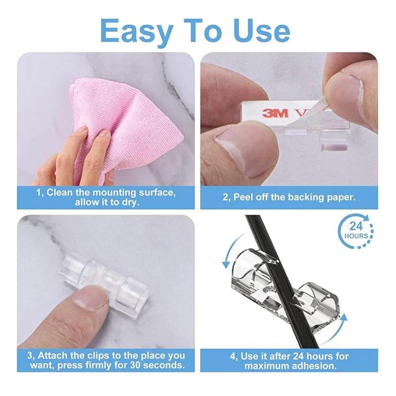 100Pcs Cable Clips Organizer Drop Wire Holder Cord Management Self-Adhesive Cable Manager Fixed Clamp Wire Winder