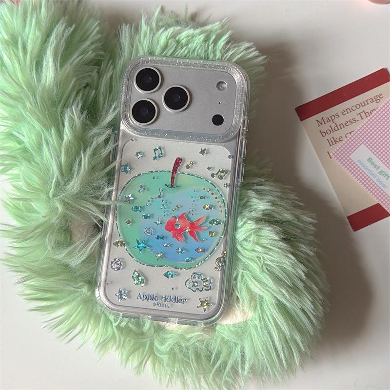 

Playful Green Apple Gold Foil Clear Case for iPhone 17/16 Pro Max/15/14 iPhone 14 Pro