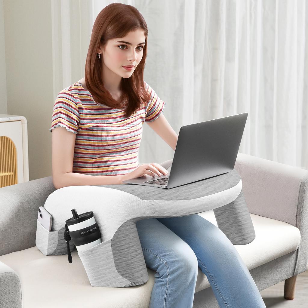 Soft Lap Desk Pillow for Laptop, Reading Pillow for Gaming,Ultimate Lap Pillow with Cup Holder Pocket for Bed, Couch, Floor, Car