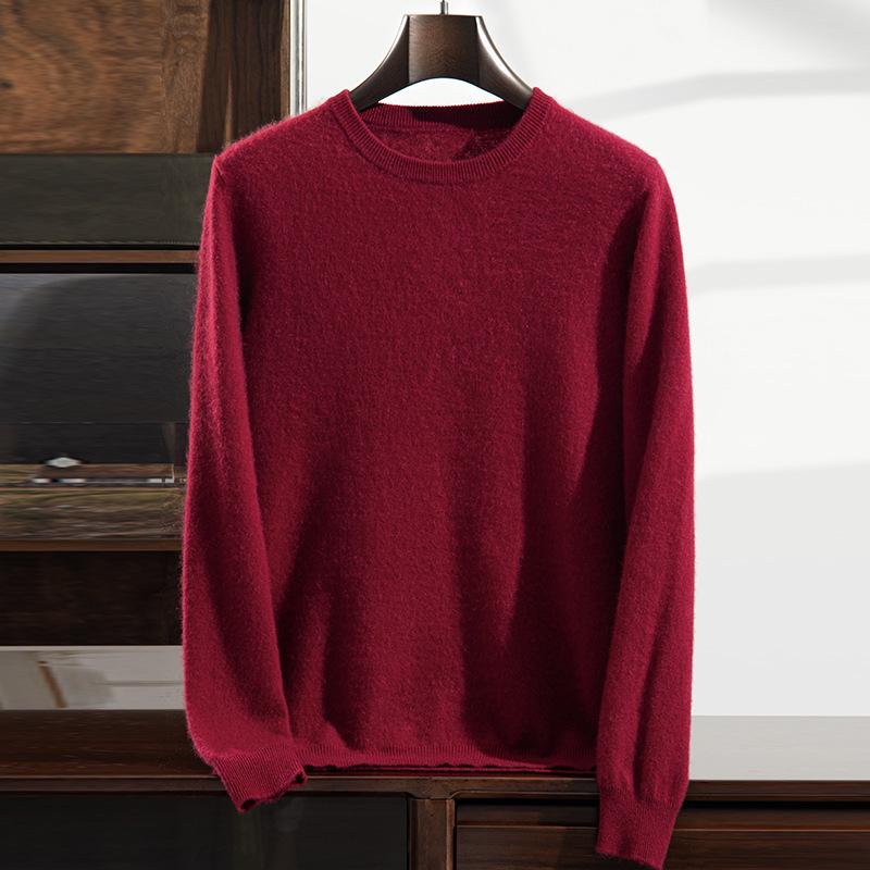 Men's Thick Warm Cashmere Sweater - Solid Color Round Neck Loose Fit