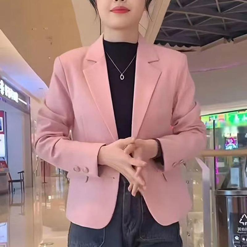 Coffee Short Suit Jacket for Women Spring and Autumn New Style Small Korean Style Casual Temperament Suit Pink Top
