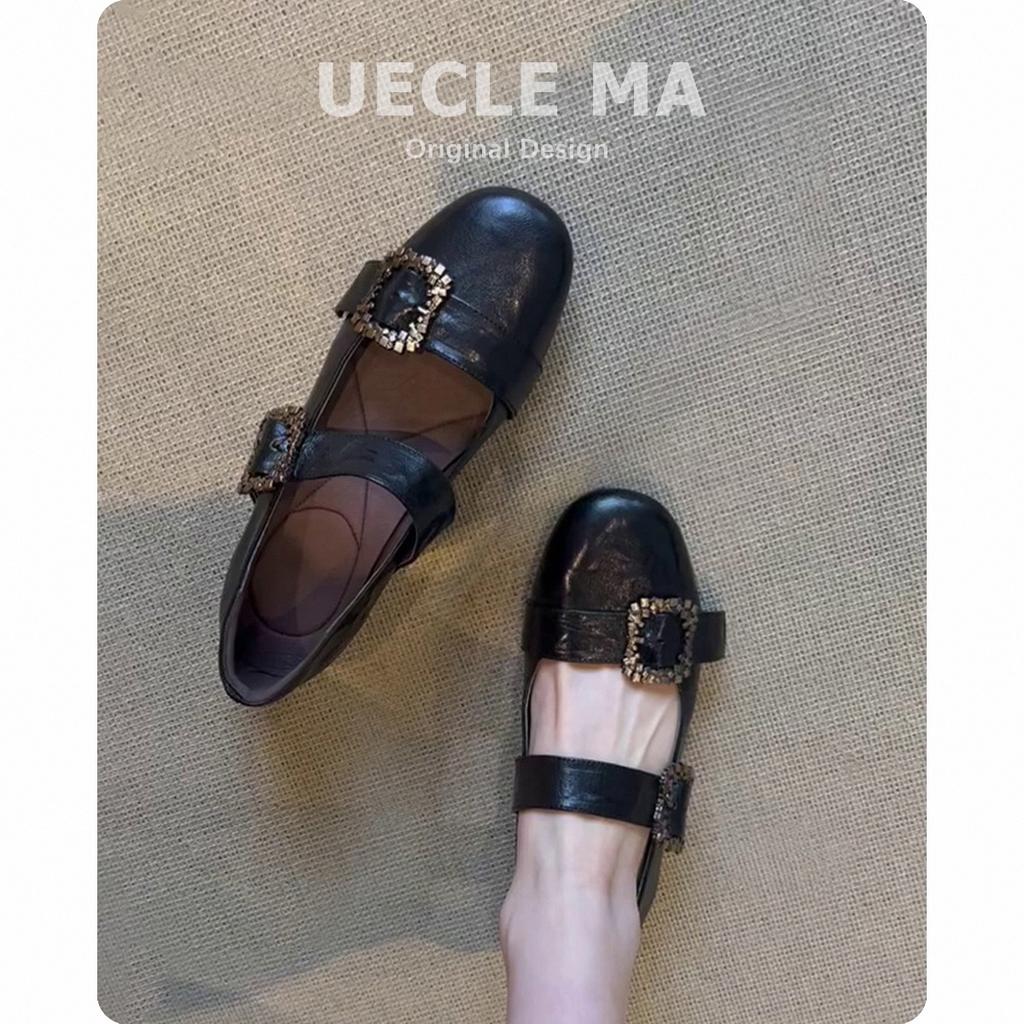 Leather French single shoes women's flat ballet shoes gentle shoes with skirt one-word buckle Mary Jane shoes