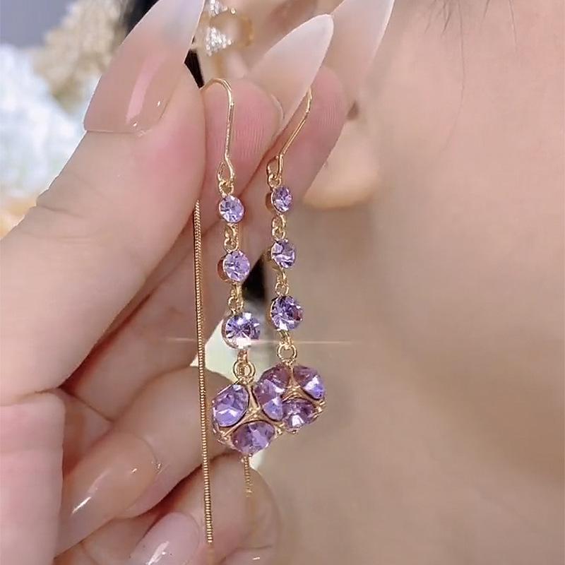 Elegant Fringed Zircon Earrings Fashionable Simple Purple Eastward Drop Earrings Exquisite Versatile Sophisticated Ear Zircon