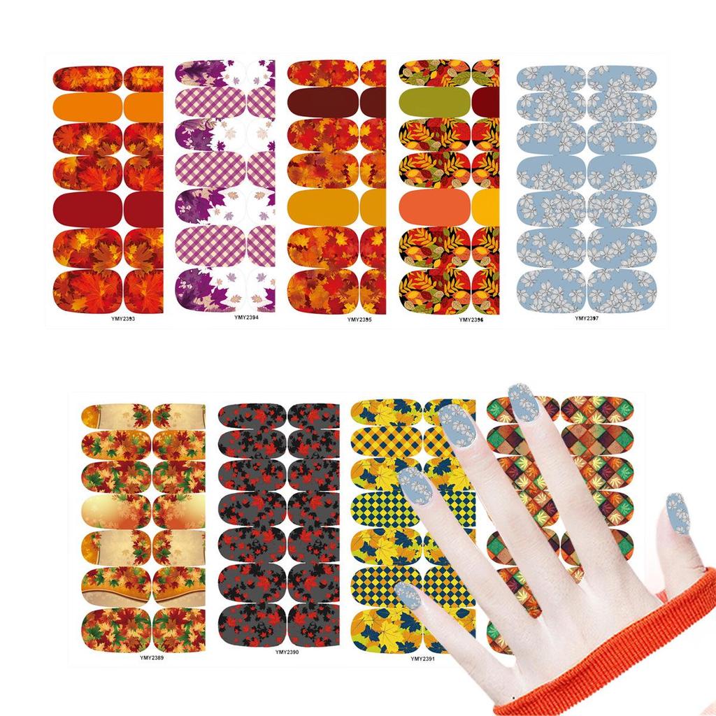 Waterproof Autumn Maple Leaf Nail Stickers - Full Cover, Bestseller YMY2389-2397
