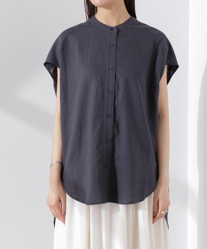 Nano Universe Linen French Sleeve F Anti-Smell Shirt, Women's, 050, Brown, 673-5121302