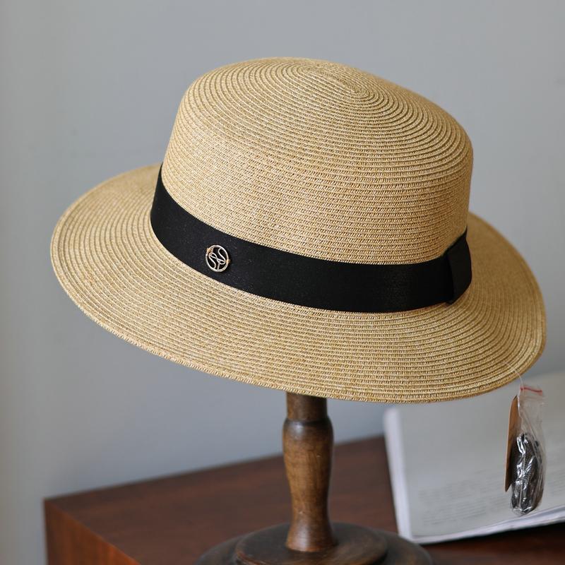 Design M standard flat top flat edge hat women's spring summer sunscreen sunshade retro hat fashion travel straw hat