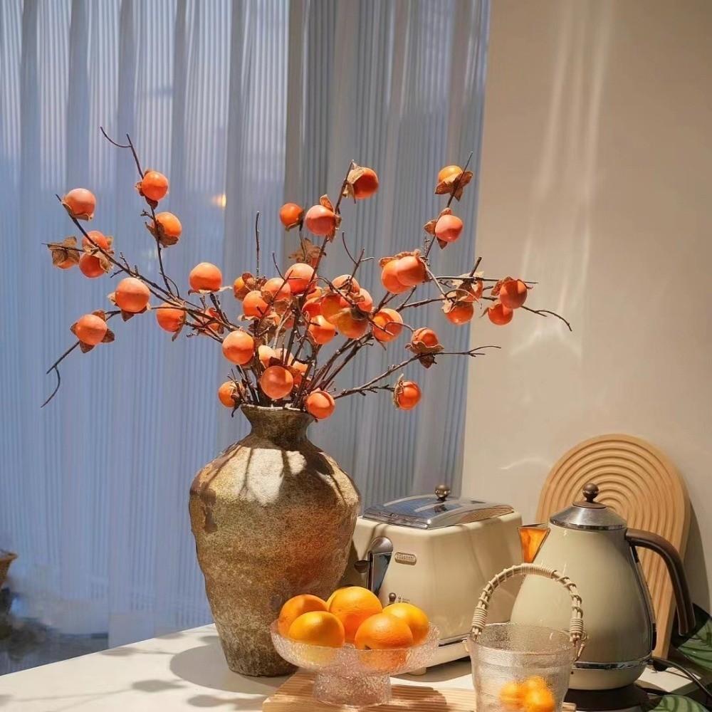 8 Heads Artificial Persimmon Branch Realistic Handmade Simulation Persimmon Fruit Elegant Plastic Artificial Fruits Branches