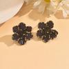 Elegant Black Flower Stud Earrings for Women Vintage Colorful Crystal Acrylic Petal Earrings Wedding Party Jewelry Accessories