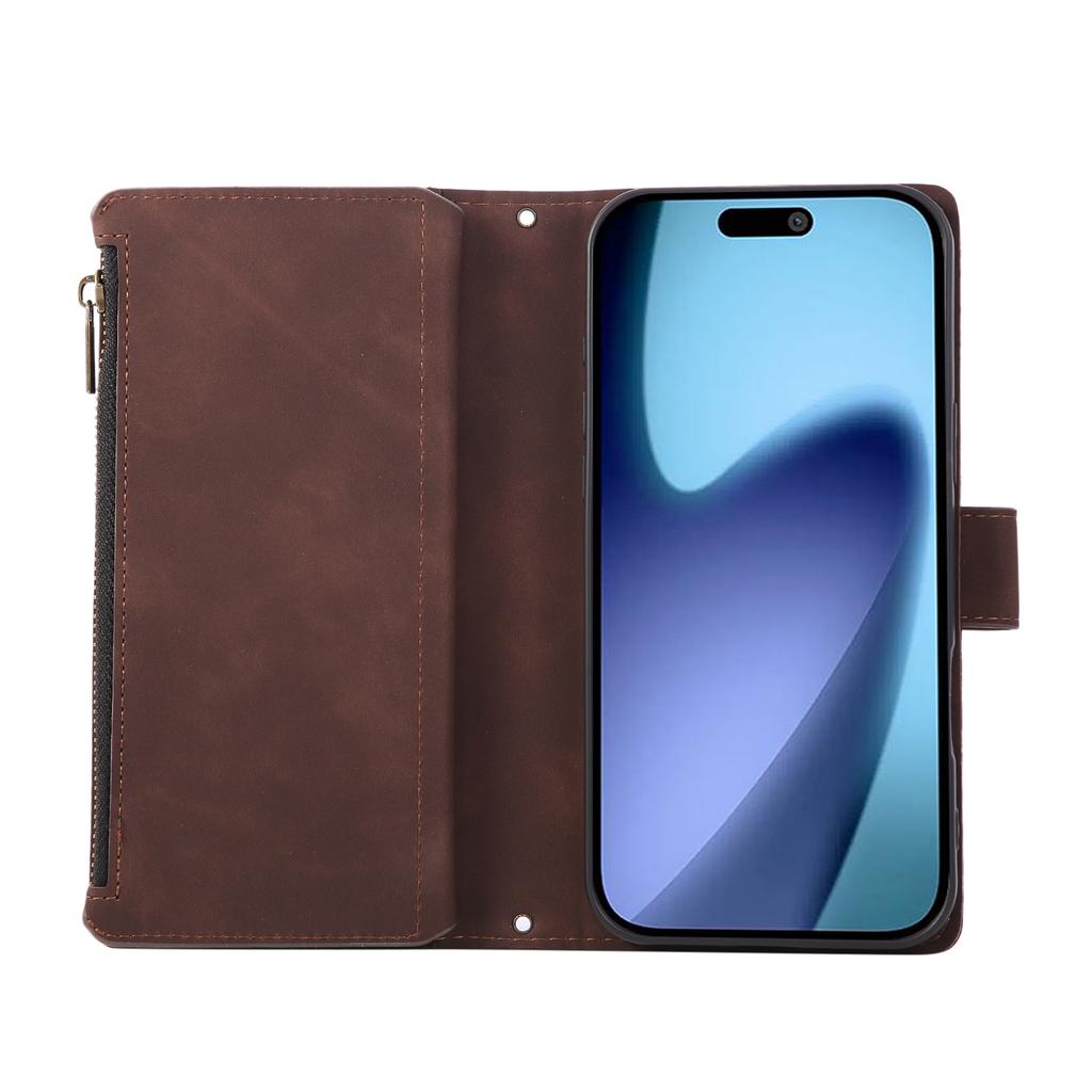 For iPhone Air Case Zipper Wallet Multiple Card Slots Leather Phone Cover with Wrist Strap