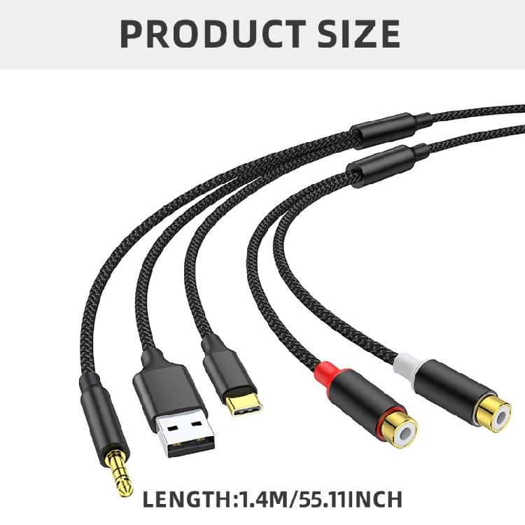 Auditory Connector 3.5mm, USB TypeC To 2RCA Cable for Seamlessly Auditory Device Integration Connection Cable