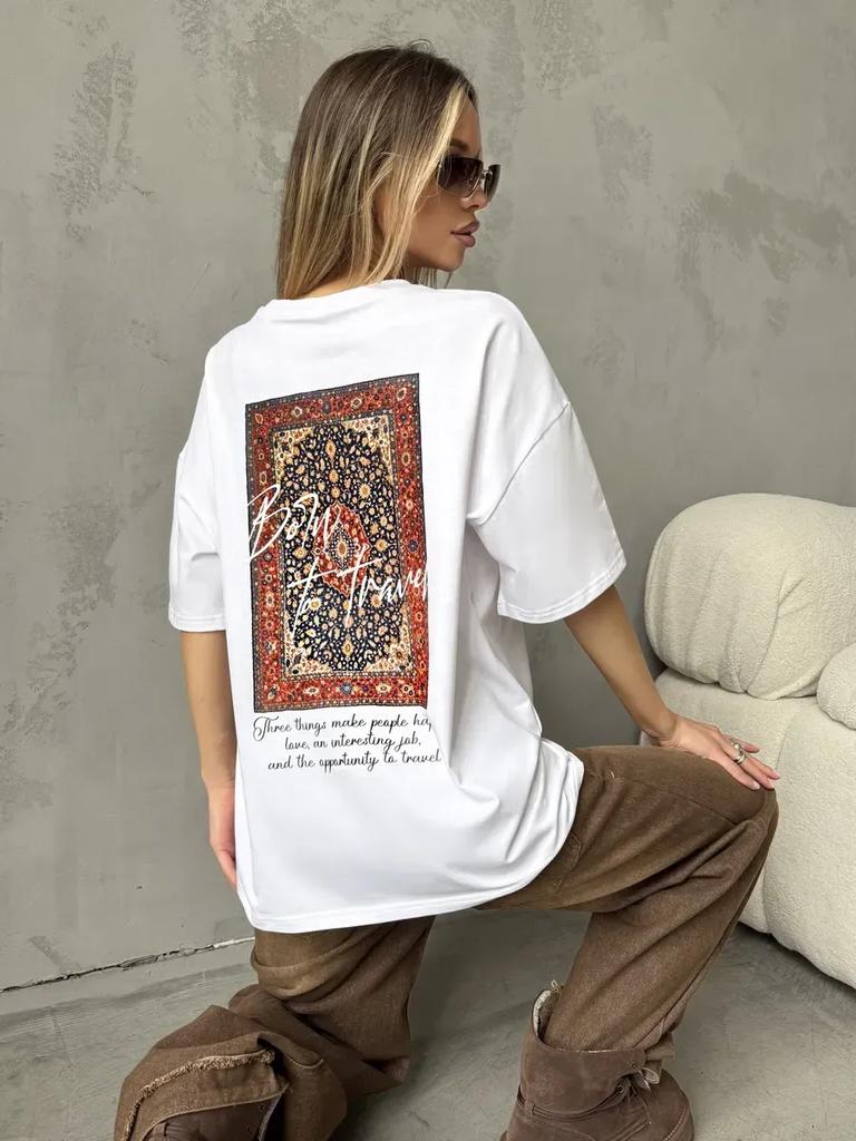 Thick White Oversized T-Shirt with Carpet Print